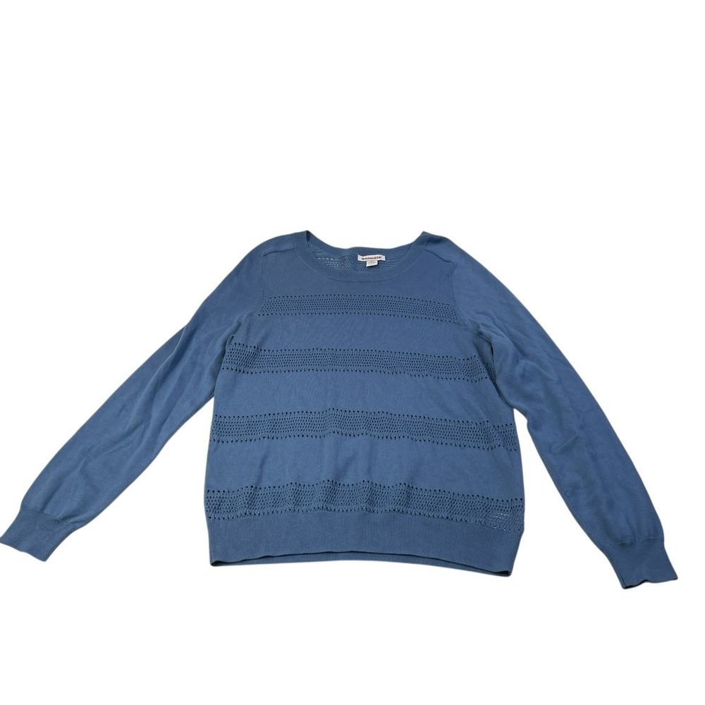 Athleta Pointelle Crewneck Sweater Blue Large SP22 Lyocell Wool Knit Lightweight